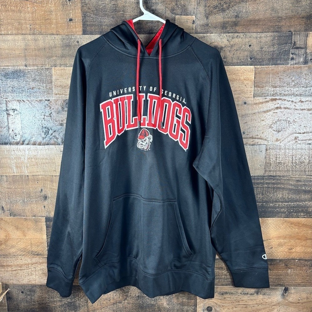 Champion Georgia Bulldogs UGA‎ Hoodie Men's L Black Red Pullover NCAA